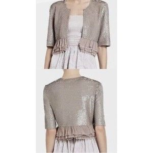 New BCBG Women Top XS Cropped Shrug Cardigan Short Sleeve Designer $248 now $99